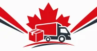 Movers Canada moving truck and maple leaf banner in red, white, and charcoal